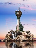 Фреска Сказочная башня с водопадом