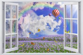 Фотообои Фальш окно поле с радугой