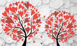 Фреска 3D деревья с сердечками