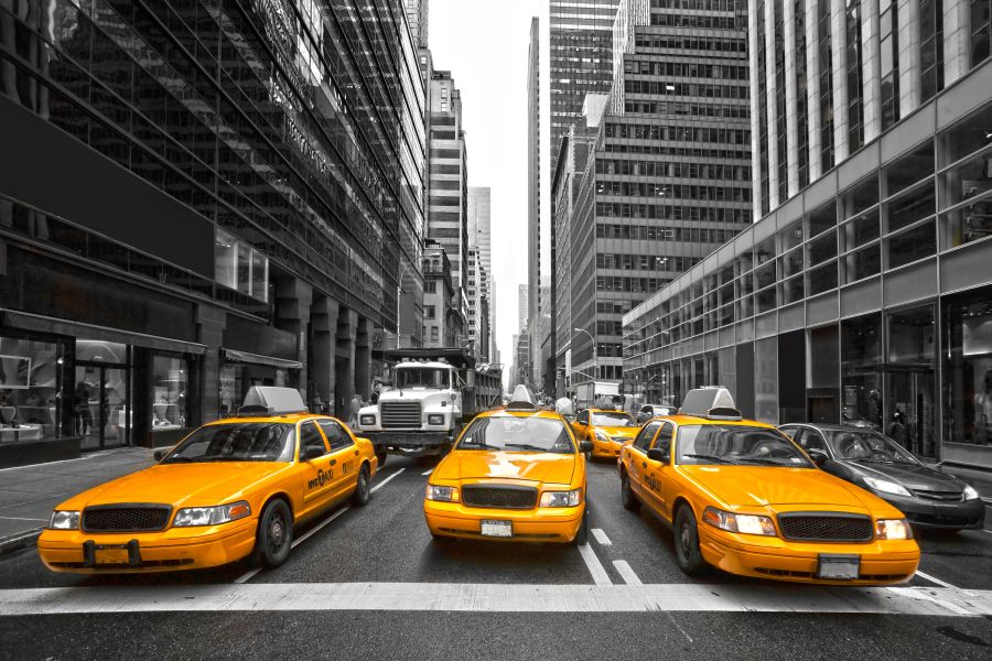 Фреска желтые машины такси