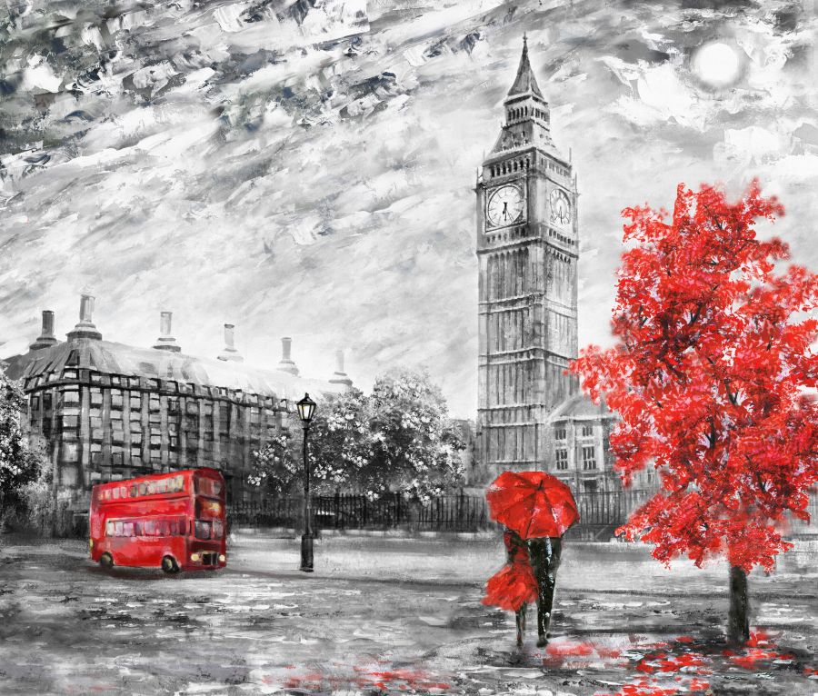 Фреска черно-белый лондон и автобус
