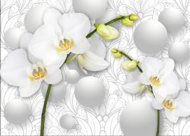 Фреска Белые орхидеи с шарами 3Д