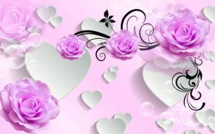 Фреска Сердца и нежно-сиреневые розы
