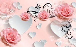 Фреска Сердца и нежные розы