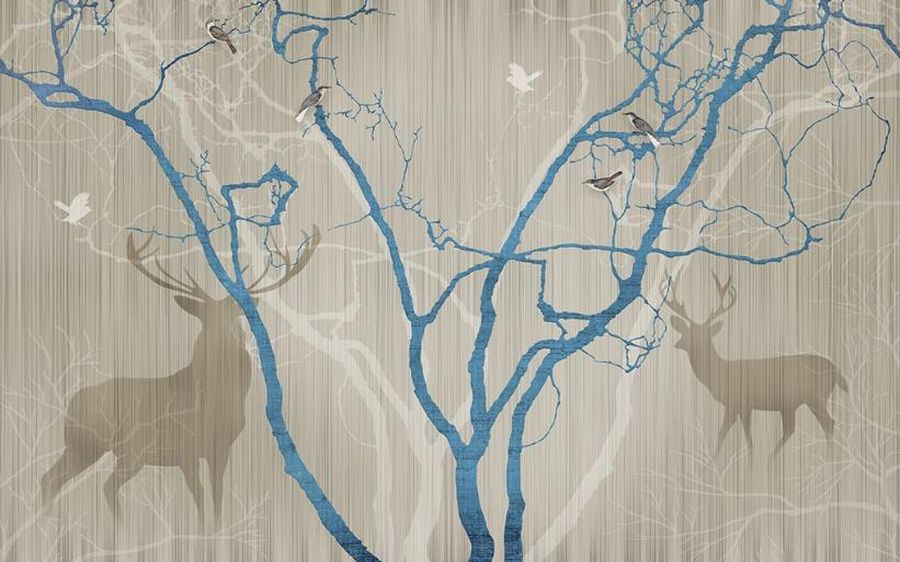 Фреска Силуэты оленей и дерева