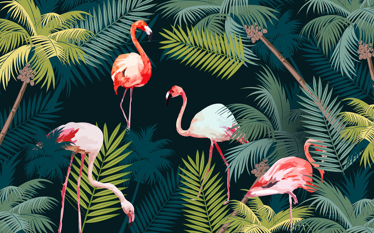 Фреска Фламинго и пальмы