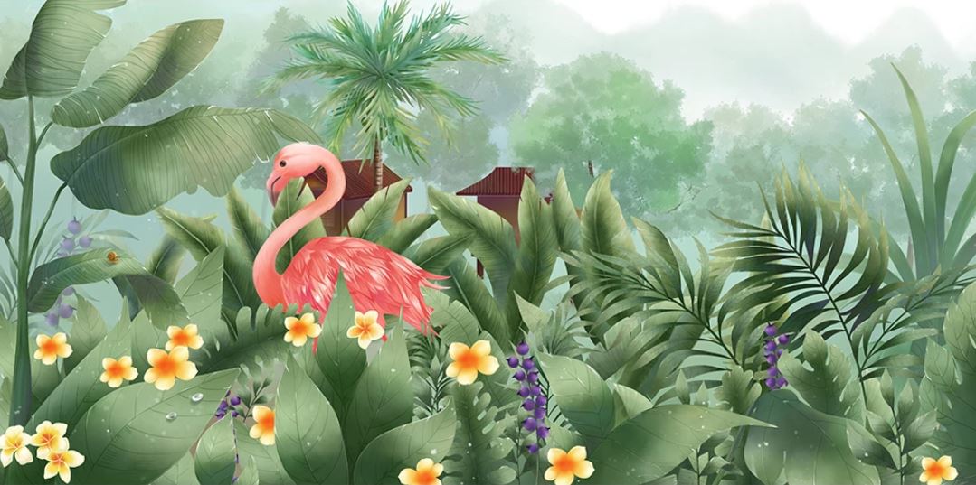 Фреска Фламинго в джунглях
