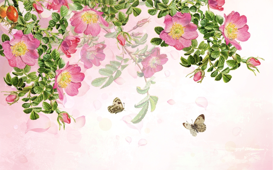 Фреска Шиповник и бабочки