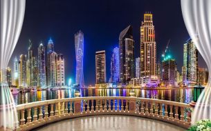 Фотообои Вид с балкона на ночной Дубай
