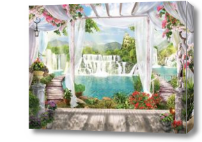 Картина веранда с видом на водопад