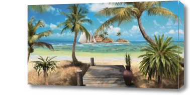Картина Пальмы на пляже и причал